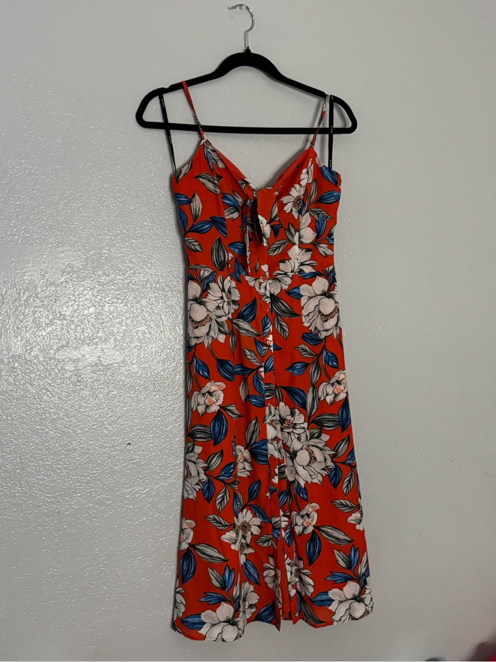 ALI & JAY Orange Floral Midi Slip Dress with Blue Leaves